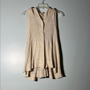 FP Beige Crochet Knit Sleeveless Hooded Cardigan